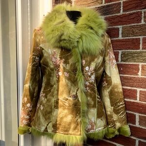Real fur Floral Green Jacket